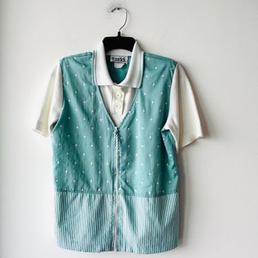 VTG Teddi Top Jacket 2fer Green White Polka Dot Zip Collar Women S Preppy Golf 