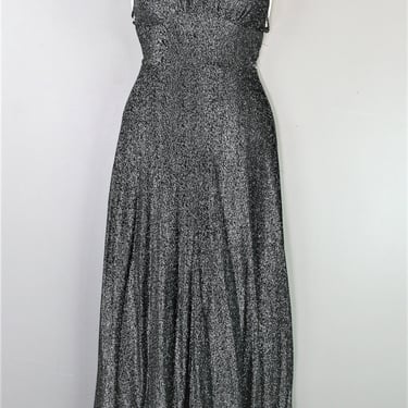 Circa 1970-80s - Black and Silver Lame - Halter Gown - Estimated size XS 