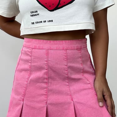 Y2K Denim Pleated Skirt | Pink Denim Skirt | Bratz Doll Skirt | Pink Please School Girl Skirt | Size 13 Large 