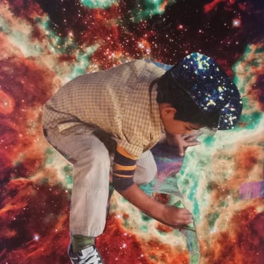 Starwalk Chalk Original collage. Space art Kid's room  African American art. 