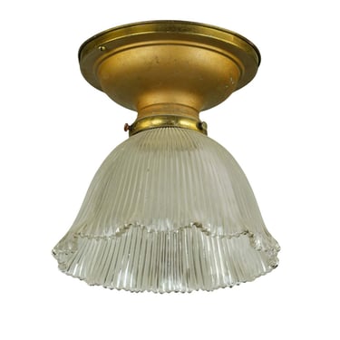 Vintage 7.5 in. Holophane Glass Brass Semi Flush Mount Light