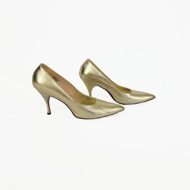 Italian 1960's Metallic Gold Foil Stiletto Heels Pumps Shoes I Sz 8 I Di Searla 