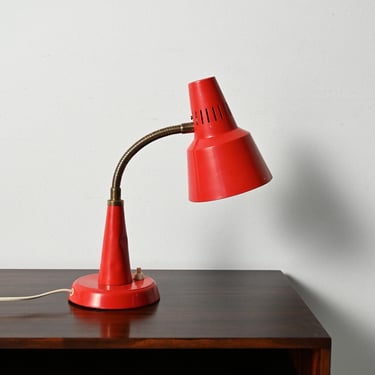 Red Scandinavian Table Lamp by Gemi, Flexible Neck & Perforated Shade, 1960s 