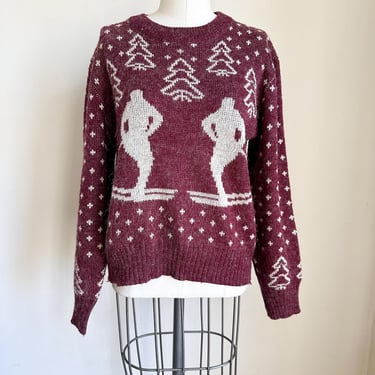 Vintage 1970s Maroon Ski Sweater / M 