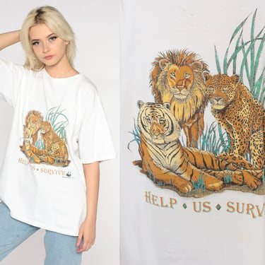 World Wildlife Fund Shirt Y2K Jungle Cat Tshirt Lion Tiger Leopard Graphic Tee Animal T-shirt Help Us Survive WWF Vintage Extra Large xl 
