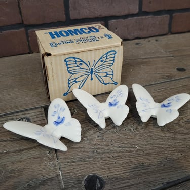 Vintage Ceramic Homco Butterfly Set of 3 with Original Box 