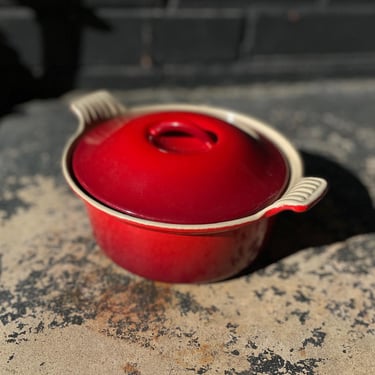 Le Creuset France Lidded Pot Small 18 Vintage Cerise Red Cast Iron Petite Dutch Oven Casserole 