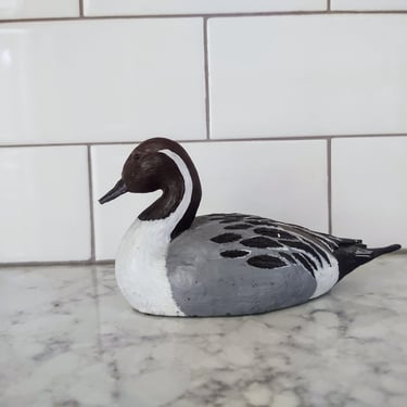 Vintage 6.5" Hand Painted Carved Stone Duck Figurine Home Décor Duck Décor 