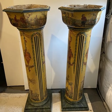 Antique French Chinoiserie Pedestals Columns Planters | Architectural Décor