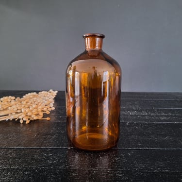 Large Vintage French Amber Glass Apothecary Jar PROLABO 1000 