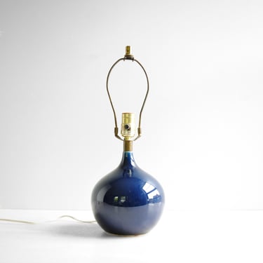 Vintage Lotte and Gunnar Bostlund Bulb Table Lamp in Cobalt Blue Ceramic 