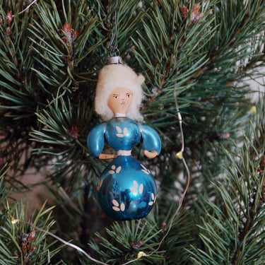 Vintage Italian blown glass Christmas ornament / vintage De Carlini girl in a blue dress hand painted glass ornament / vintage Christmas 