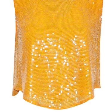 Lapointe - Orange Sequin Long Cropped Curved Hem Top Sz 6