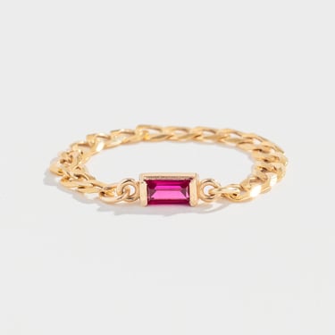CURB CHAIN LINK RING | 14K GOLD | PINK SAPPHIRE