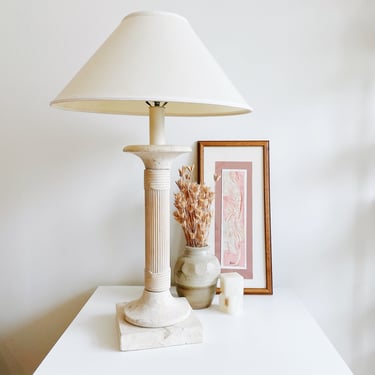 Travertine + Pencil Reed Table Lamp