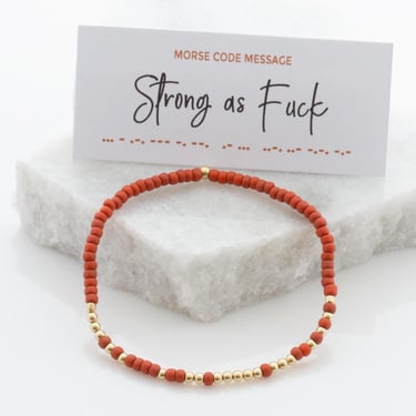 Strong As Fuck Morse Code Bracelet, Beaded Bracelet with Hidden Message, Encouragement, Motivation, Cancer Support, Get Well, Be Strong Gift 