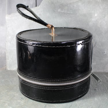 Gorgeous Black Patent Leather Hat Box / Travel Bag | Retro Chic Train Luggage | Vintage Carry-On | Circa 1960s | Bixley Shop 