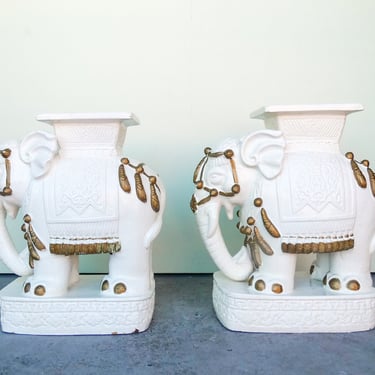 Pair of White Elephant Terracotta Garden Seats