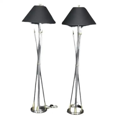 Pair of Maison Jansen Style Brass and Steel Floor Lamps