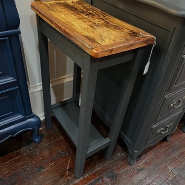 Reclaimed wood side table. 16.5” x 9” x 27” 