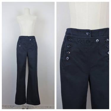 Vintage Ralph Lauren cotton sailor pants, flap front, wide leg, back lace 