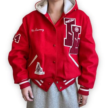 Vintage 1990s DeLong Womens Red Wool Letterman School Preppy Varsity Jacket Sz M 