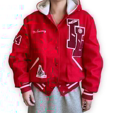 Vintage 1990s DeLong Womens Red Wool Letterman School Preppy Varsity Jacket Sz M 