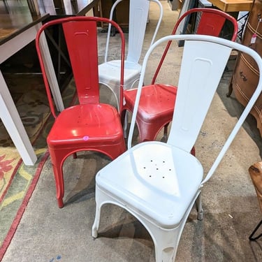 Red and white metal chairs Call 202.232.8171 to purchase.