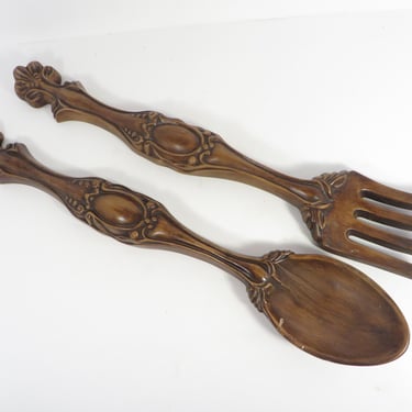 Vintage Ceramic Faux Bois Fork and Spoon - Kitchen Wall Decor Ceramic Fork and Spoon 