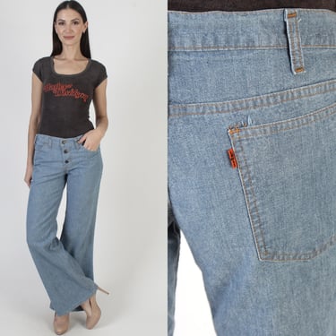 Low Rise Womens Levis Jeans, Vintage 70s Hippie Bell Bottoms, Orange Tab Denim Bellbottom Pants 