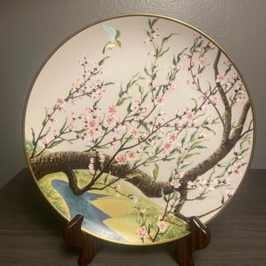 Set of 3- 1979 Franklin Mint Porcelain Japanese, Hand Painted Plates Birds and Flowers 