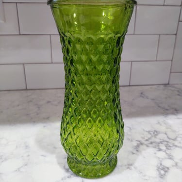 Diamond Pattern Green Glass Vase - Year Unknown 