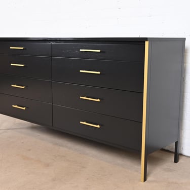 Paul McCobb Black Lacquer and Brass Dresser or Credenza, Newly Refinished