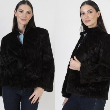 Vintage 80s Saga Ranch Mink Coat, Designer Mahogany Fur Jacket, Black Leather Winter Overcoat 