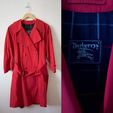 Vintage 80s Plus Size Red 3/4 Sleeve Burberry Trench 
