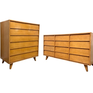 Free Shipping within continental US -  Vintage Mid Century Modern Dresser Set Dovetailed Drawers by Kent Coffey 
