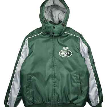 Vintage 90s/00s GIII New York Jets Football Embroidered Full Zip NFL Heavyweight Puff Jacket Size Large 