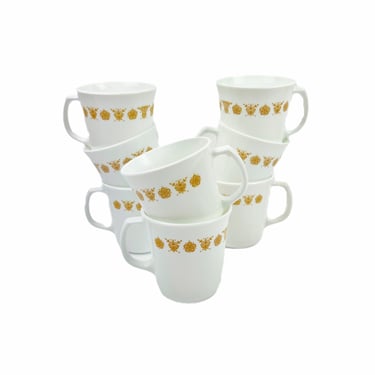 Butterfly Gold Corelle by Corning Pyrex Coffee Cups | Set of 8 | Vintage Kitchen | Retro Kitchenware 