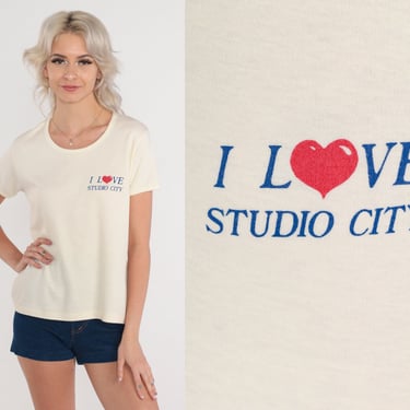 I Heart Studio City Shirt 70s Love Los Angeles T-Shirt California Graphic Tee Single Stitch Cream Scoop Neck Vintage 1970s Fun Tees Large L 