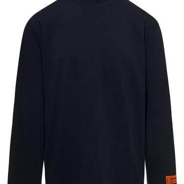 Heron Preston Black Turtleneck Pullover With Contrasting Logo Embroidery In Cotton Man