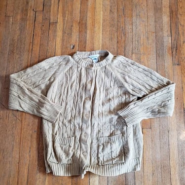 80's cardigan sweater earth tone light brown grandma knit cute 