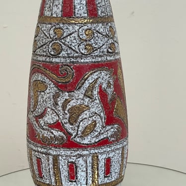 Vintage Horse Vase | Fratelli Fanciullacci for ELBEE | 1960s italian ceramic | white lava glaze | red and gold accents 