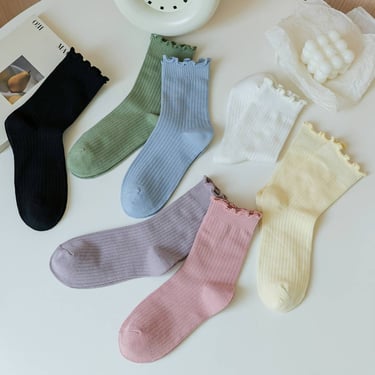 WOMEN SOLID COLOR STRIPED LEISURE SOCKS_CWMS0286