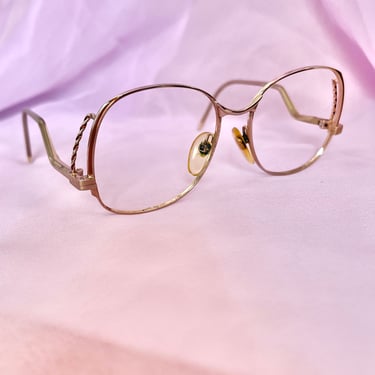Big Bold Glasses Frames, Twisted Trim, Gold Tone Metal, Eyewear, Vintage 70s 80s 