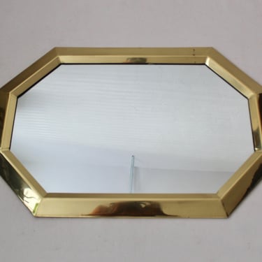 1970s  Large Octagon Beveled Brass Wall Mirror Vintage 