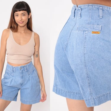 90s Pleated Jean Shorts Jordache Denim Shorts Mom Shorts Blue 1990s High Waisted Vintage Cotton Small 28 