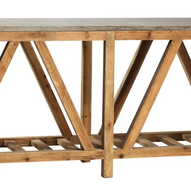 Reclaimed wood console table with Bluestone top  from Terra Nova Designs Los Angeles 