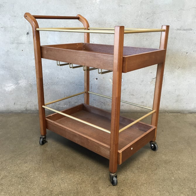 Modern Wood And Gold Bar Cart