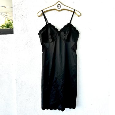 Vintage 50s 60s Slip Dress 1950s 1960s Black Lace Lingerie 