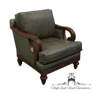 THOMASVILLE FURNITURE Contemporary Traditional Green Leather Accent Arm Chair 737-043 